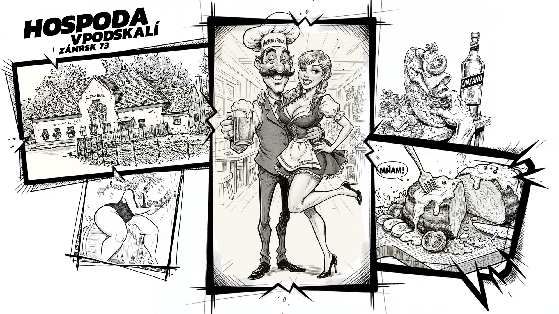 Kuchař a servírka vítají navštevníky hospody v Podskalí